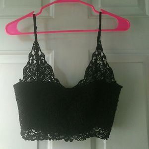 🆕Lined Crochet Front Zipper Black Crop Top